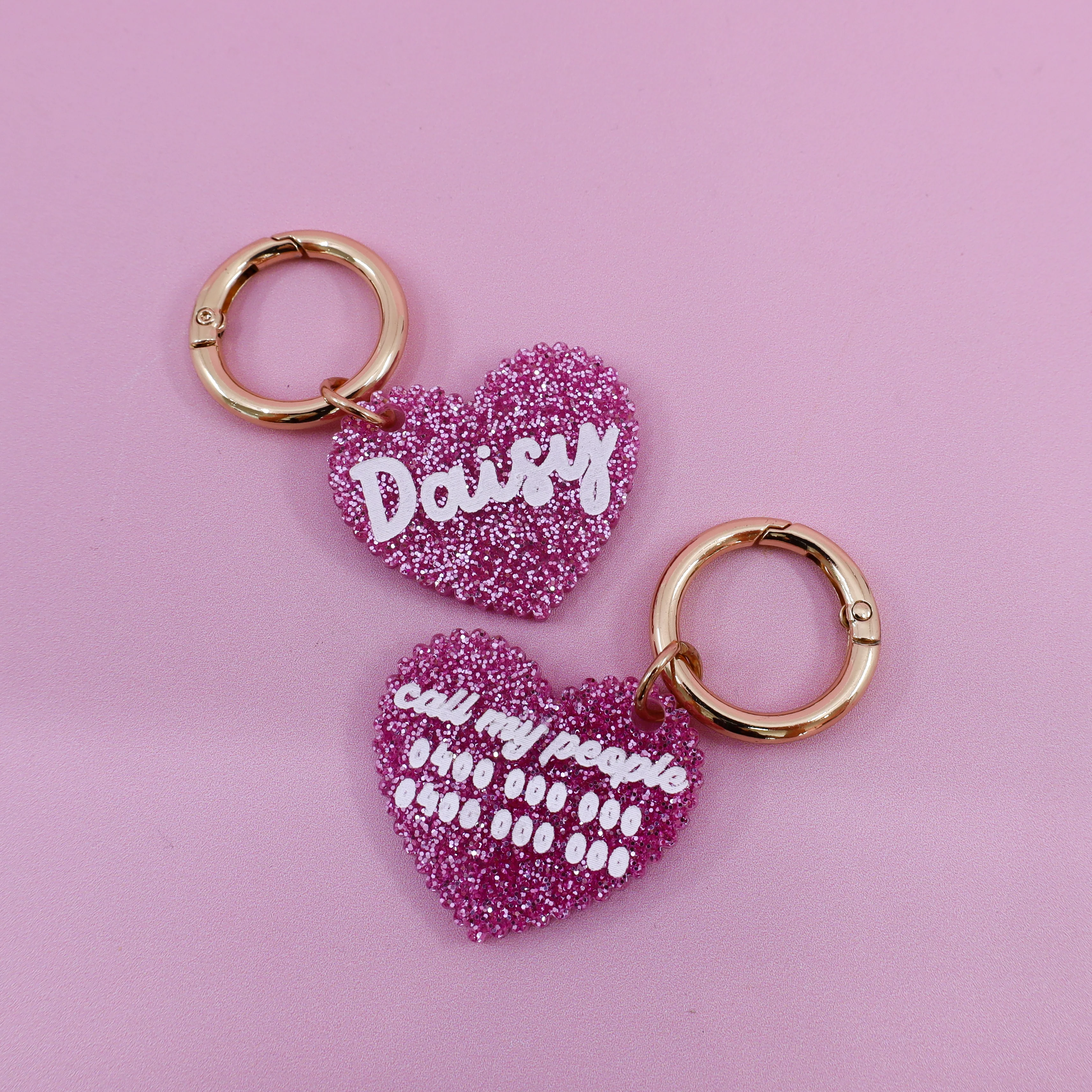 Personalised Pet ID Tag: Scallop Heart Pink Glitter - Image 6